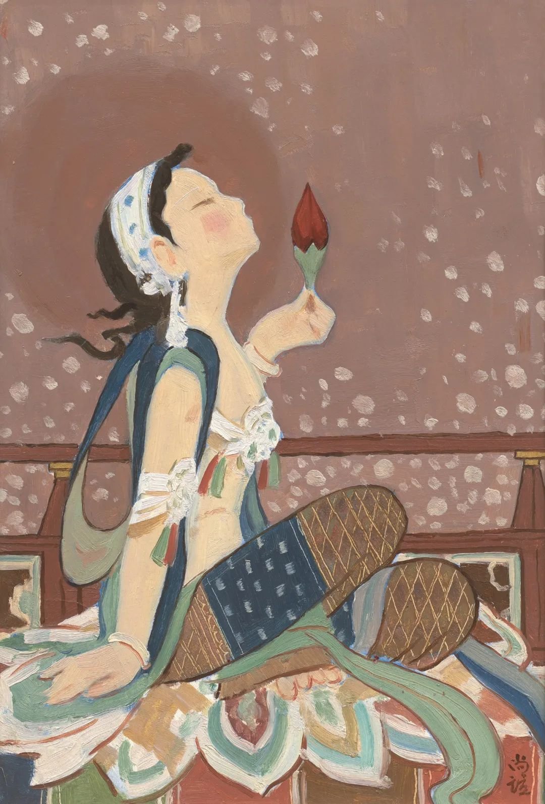 靳尚谊 《临敦煌第二二〇窟（初唐）供养菩萨像》 41×30cm 纸板油画 1978年