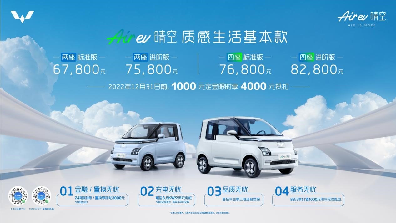 五菱新能源首款全球车Air ev晴空上市，售价6.78-8.28万元