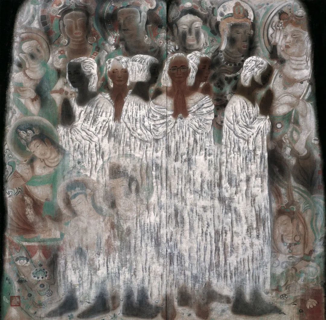 唐勇力《敦煌之梦——青春幻想》 158.5×162cm 绢本设色 1993年