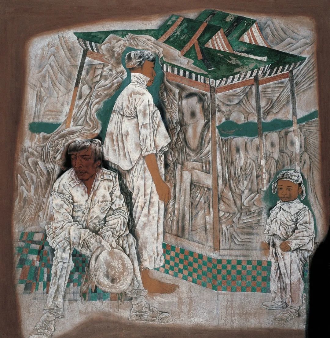 唐勇力《敦煌之梦——都市乡民》143.5×140cm 绢本设色2005年