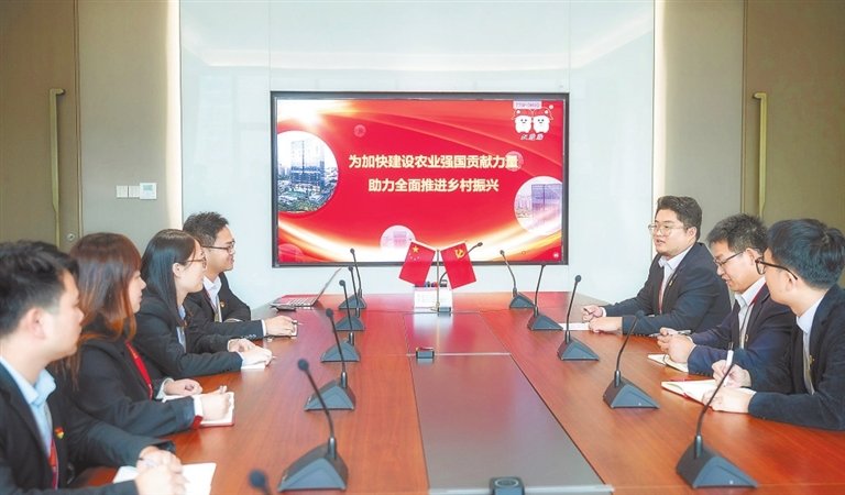 11月23日，位于南昌高新区的双胞胎集团，青年党员结合企业助力乡村振兴，深入学习宣传贯彻党的二十大精神。江西日报全媒体记者 徐 铮摄