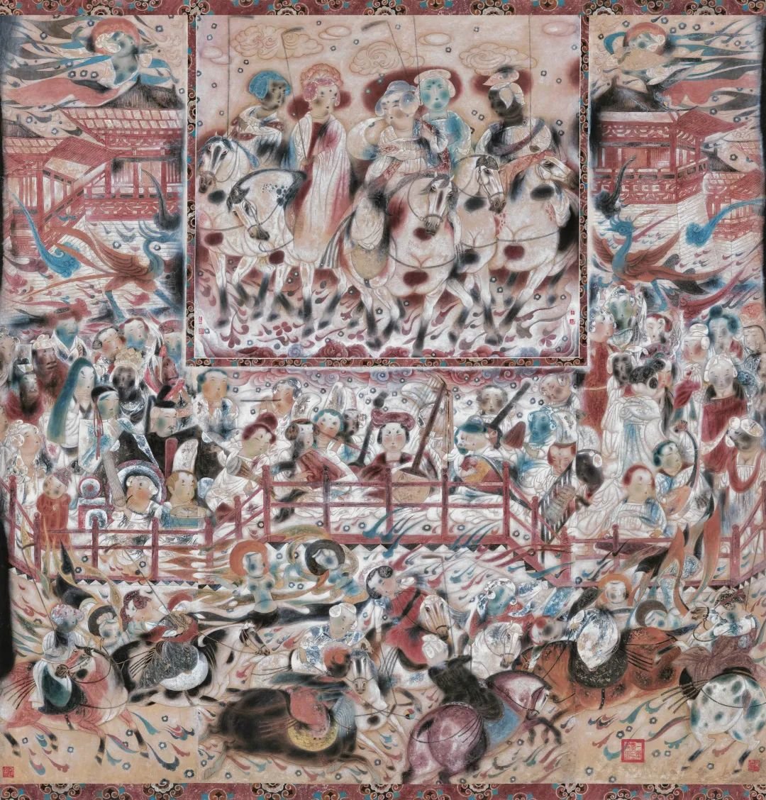 唐勇力 《敦煌之梦——大唐盛世》 170×167.5cm 绢本设色 1996年