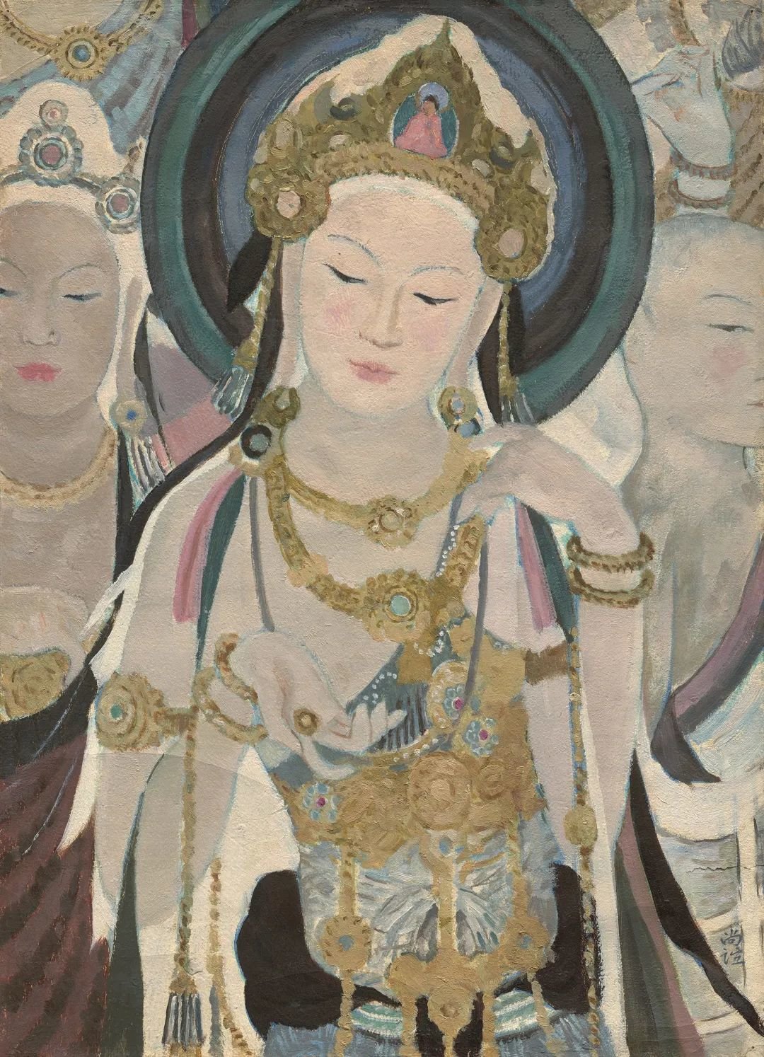 靳尚谊 《临莫高窟第五十七窟（初唐）观音菩萨像》 55.2×39.4cm 纸板油画 1978年