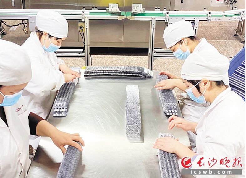 湖南方盛制药股份有限公司一线员工正在加班加点赶工。长沙晚报全媒体记者 曹开阳 摄
