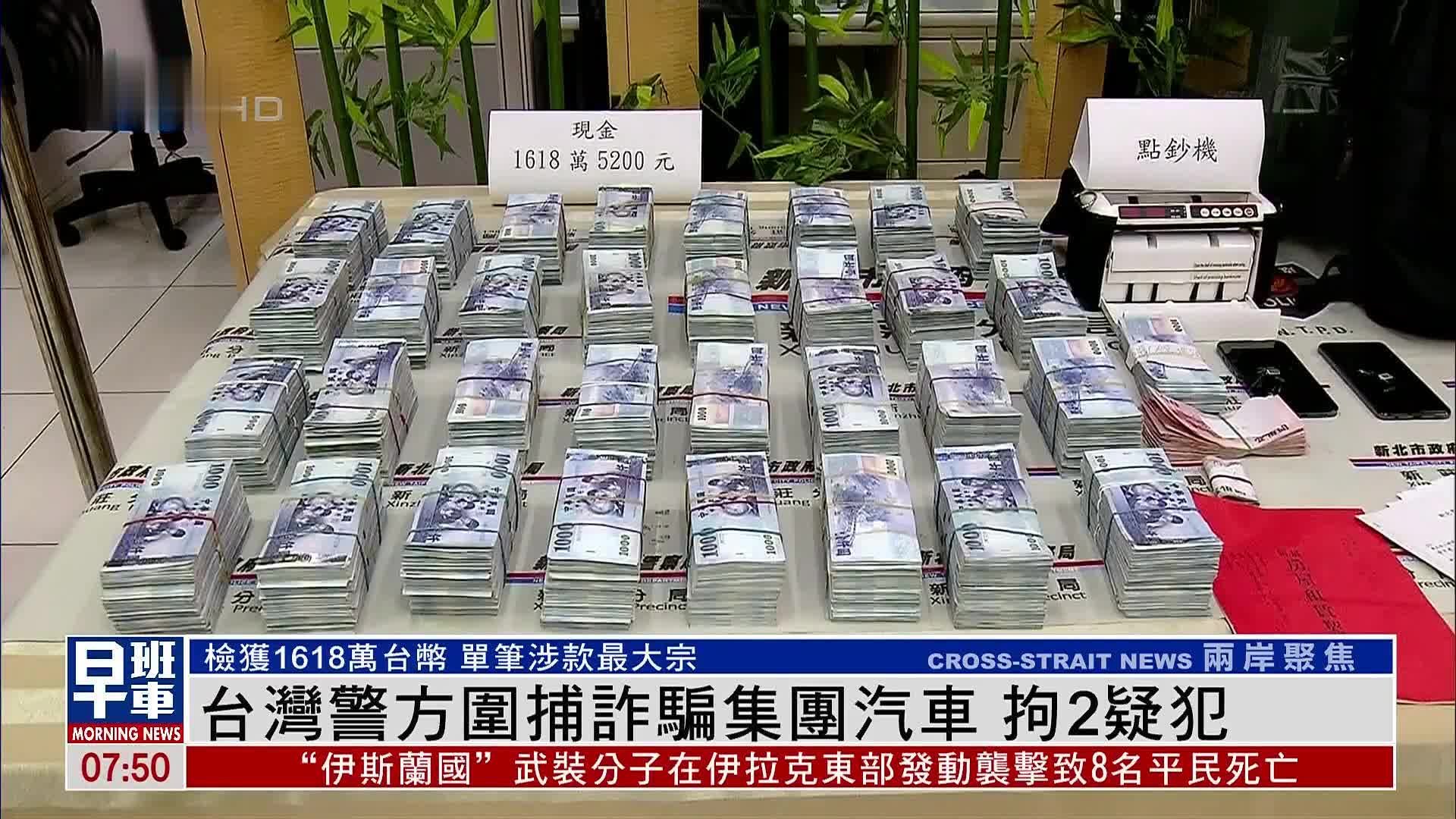 台湾警方围捕诈骗集团汽车拘2疑犯 检获1618万台币