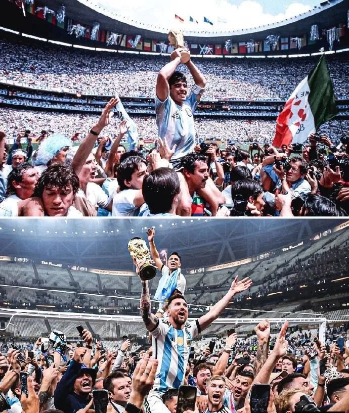 阿根廷两代球王。