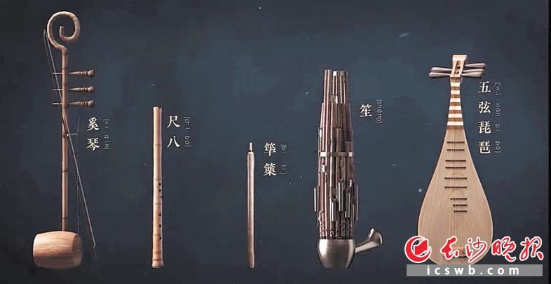 本次新年音乐会上将亮相的五种传统古乐器奚琴、尺八、筚篥、笙、琵琶。