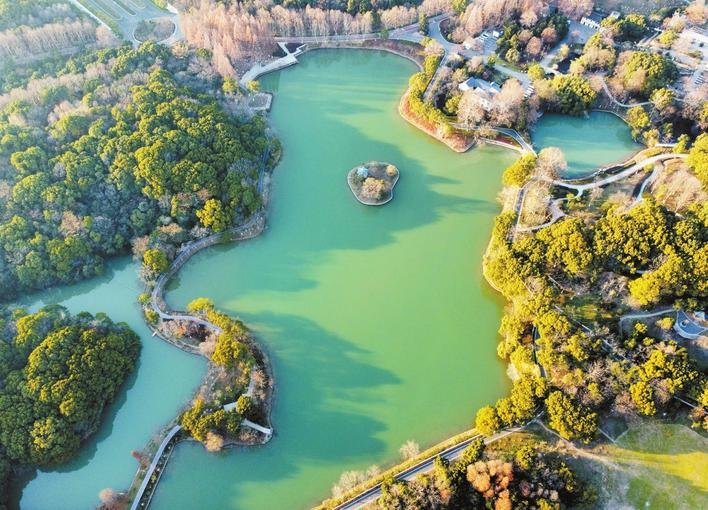 图为神山公园芙蓉湖景色。