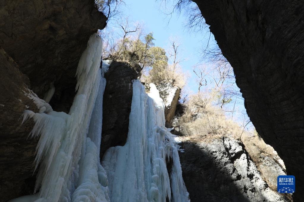 这是1月8日拍摄的官鹅沟景区冰瀑景观 新华社记者 张智敏 摄