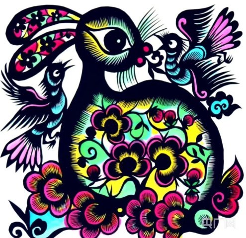 甘肃平凉何霞剪纸作品《美兔喜来》（央广网发 甘肃省民间文艺家协会 供图）