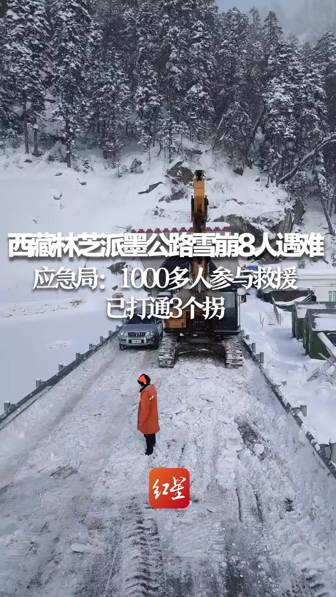 西藏林芝派墨公路雪崩8人遇难 应急局：1000多人参与救援 已打通3个拐