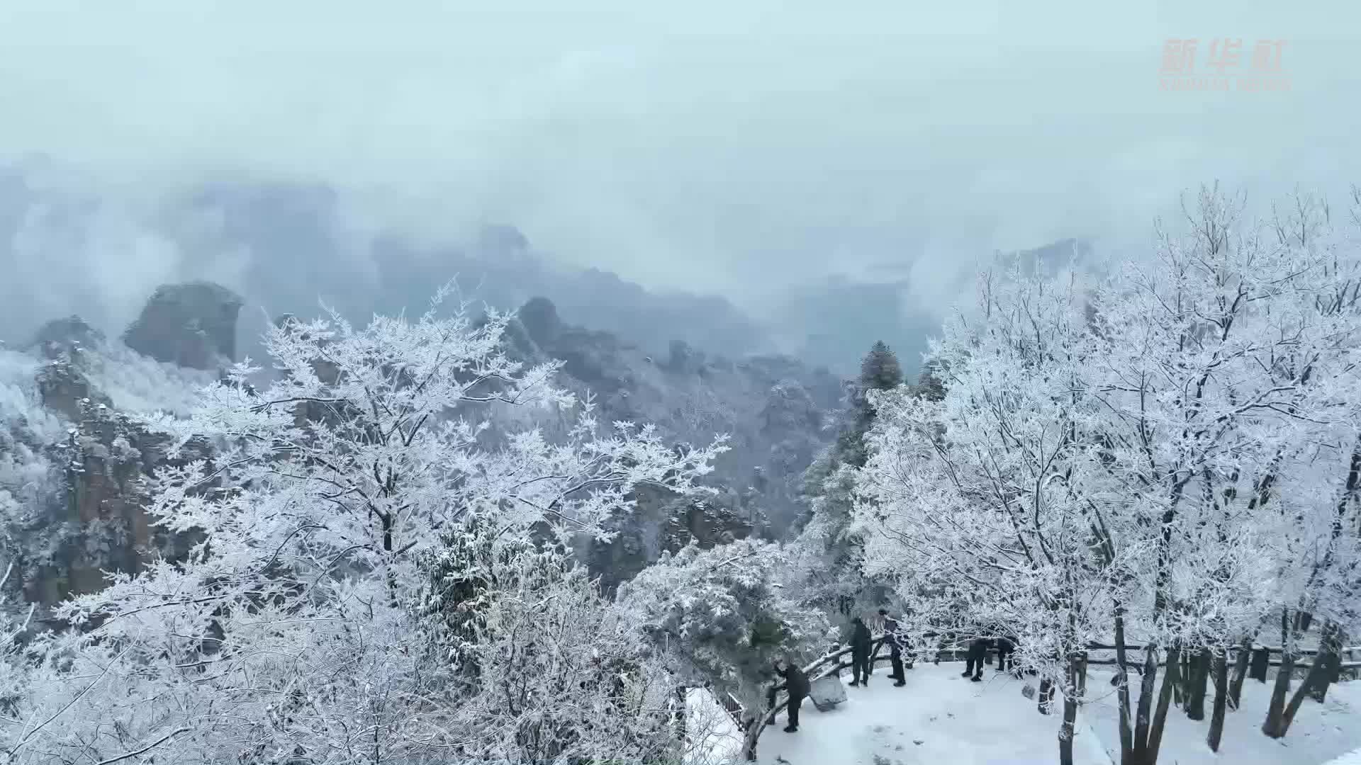 俯瞰张家界：冰雪染峰林