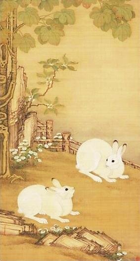 清 冷枚梧桐双兔图轴