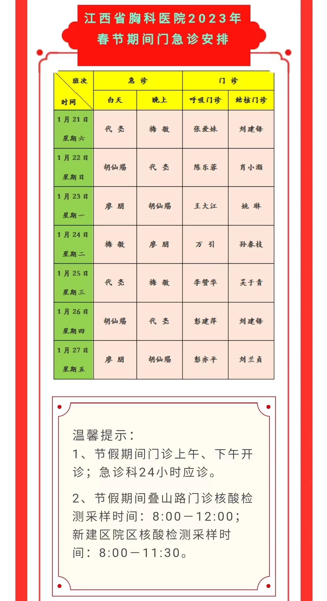 春节期间江西多家医院门急诊安排有调整