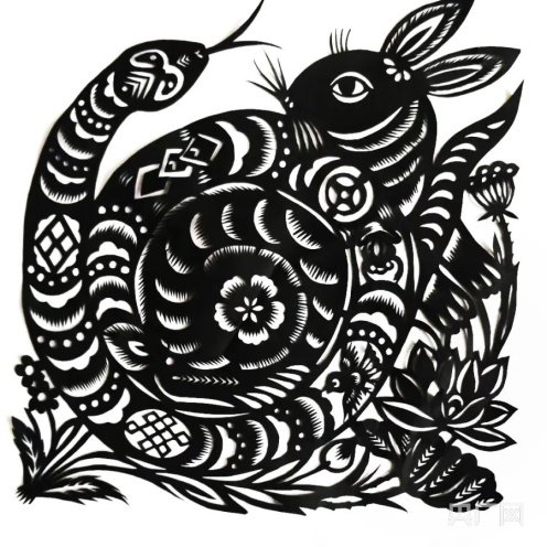 甘肃平凉朱占奎剪纸作品《蛇盘兔》（央广网发 甘肃省民间文艺家协会 供图）