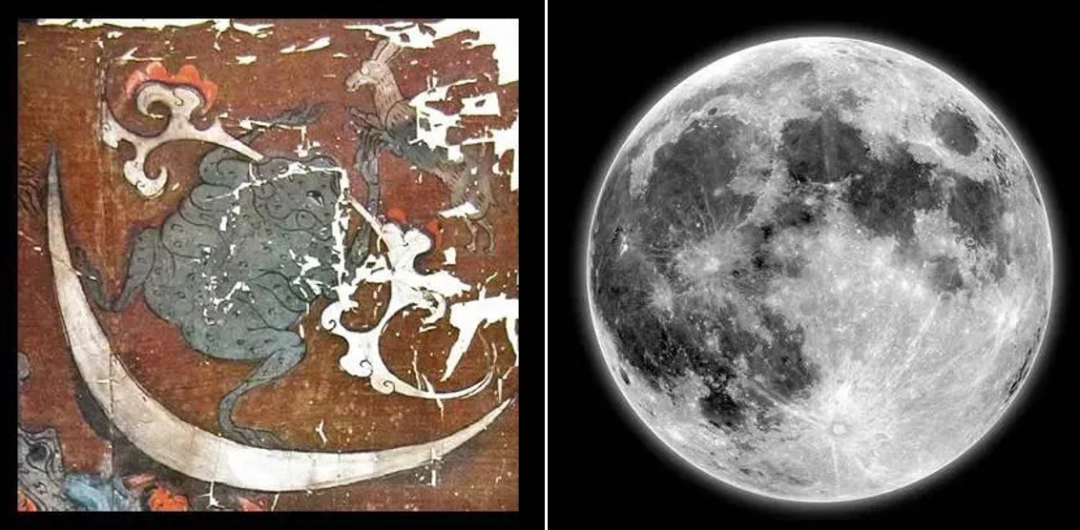 马王堆汉墓帛画(部分)与月球图片