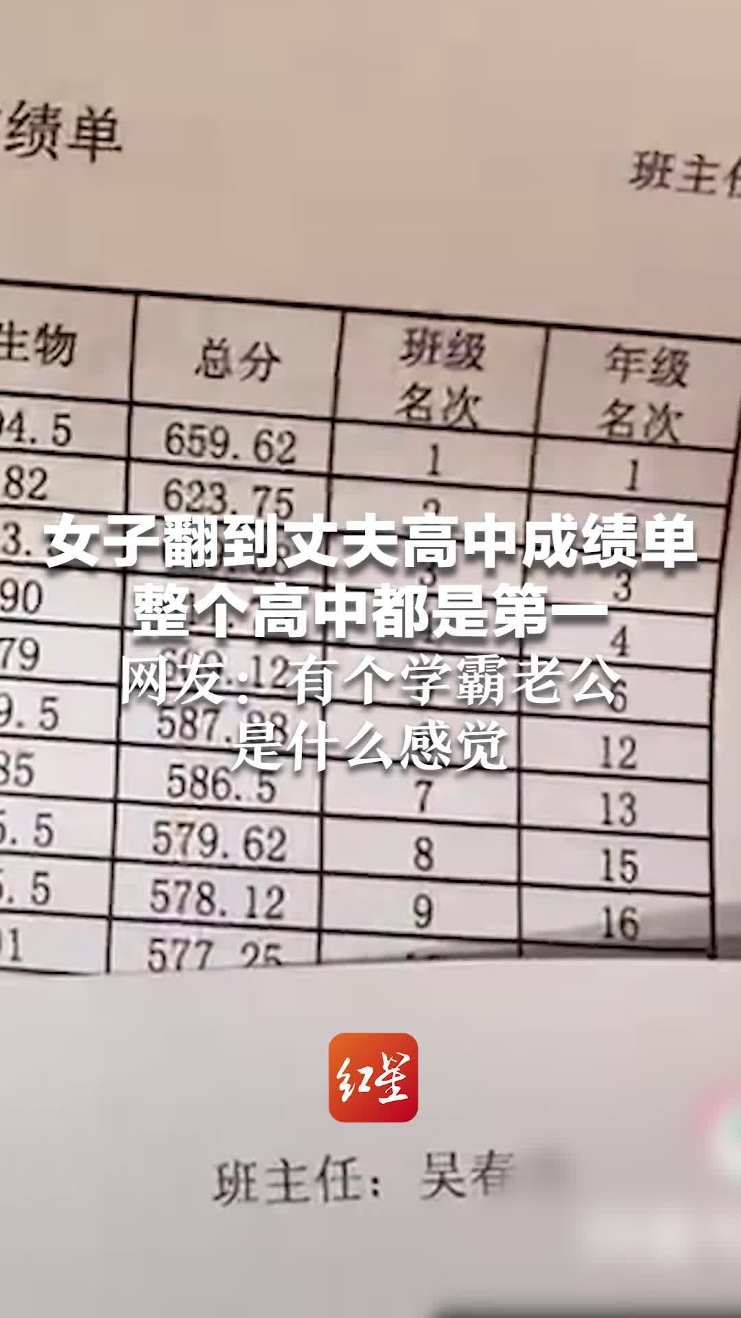 女子翻到丈夫高中成绩单 整个高中都是第一 网友：有一个学霸老公是什么感觉