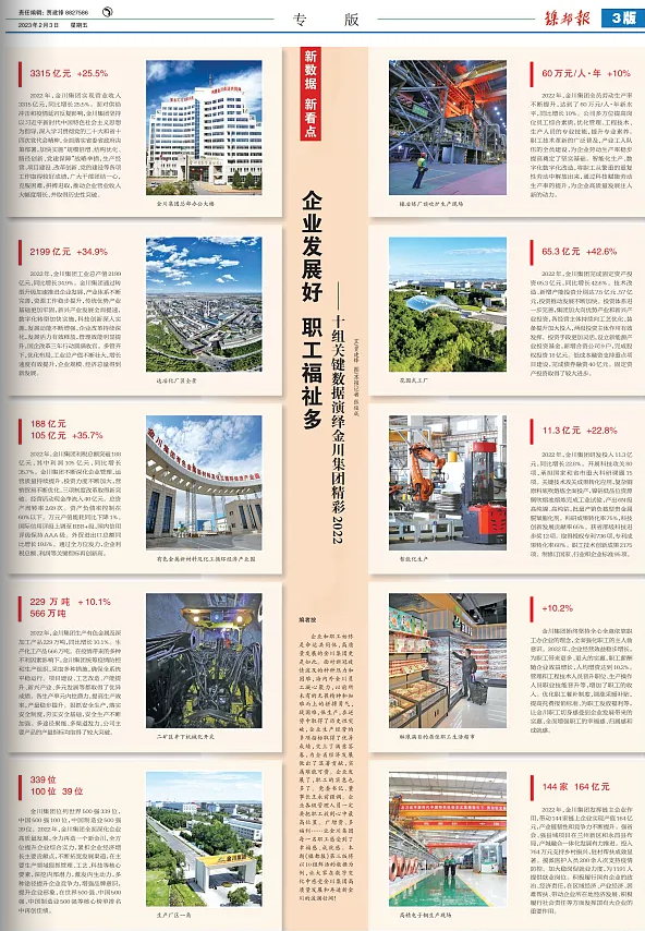 十组数据演绎金川集团精彩2022：企业与职工双向奔赴