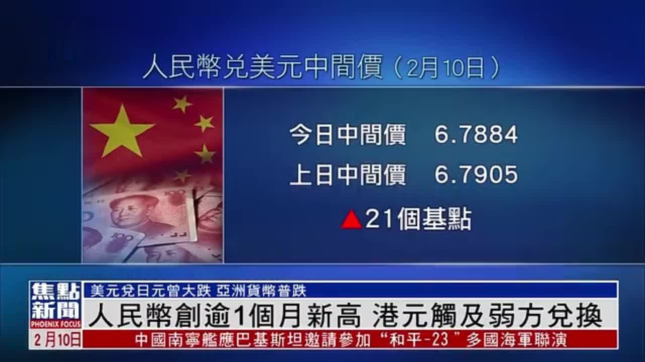 人民币创逾1个月新高港元触及弱方兑换