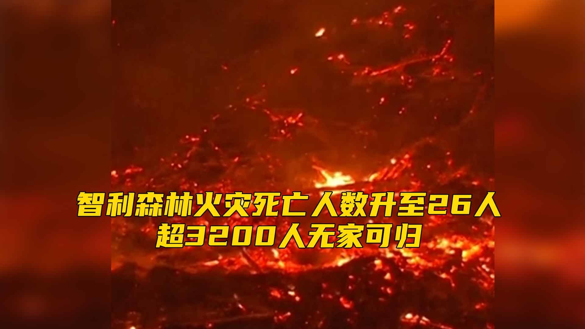 智利森林火灾死亡人数升至26人 超3200人无家可归