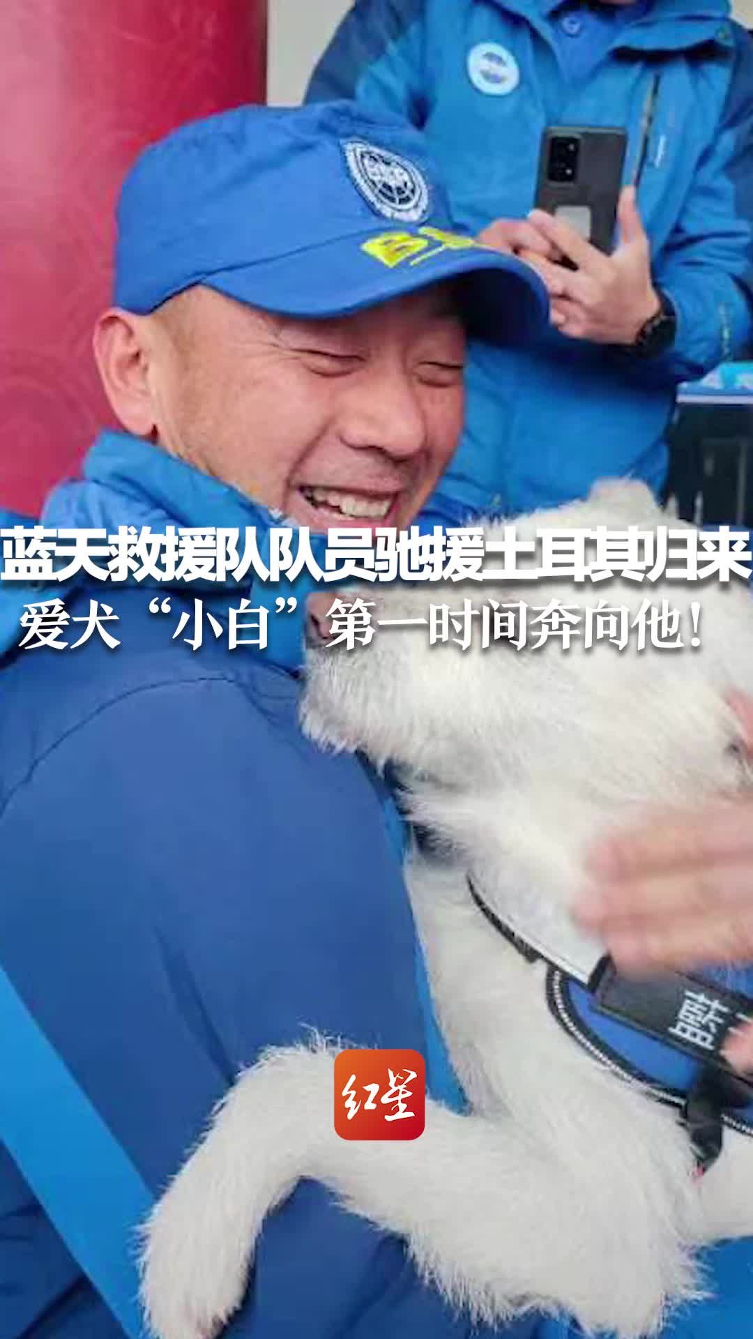 蓝天救援队队员驰援土耳其归来 爱犬“小白”第一时间奔向他