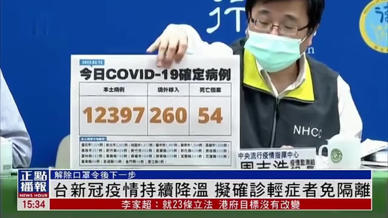 台湾新冠疫情持续降温 拟确诊轻症者免隔离