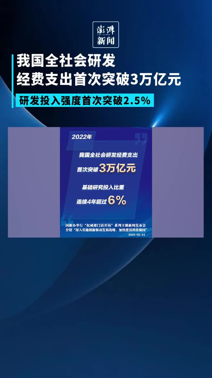 我国全社会研发经费支出首次突破3万亿元