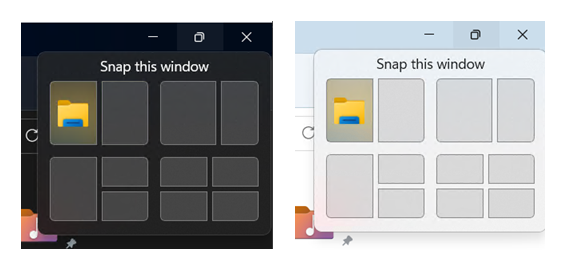 Example of a snap layout treatment we're trying with Windows Insiders in the Dev Channel.