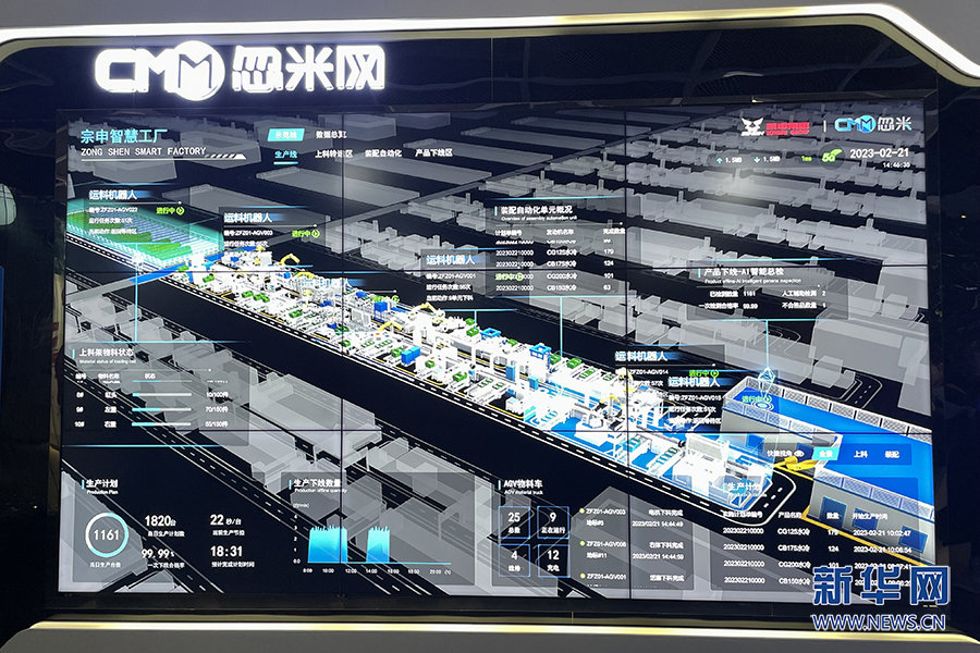 数字大屏实时显示了智慧工厂生产线上的情况.新华网 刘文静 摄