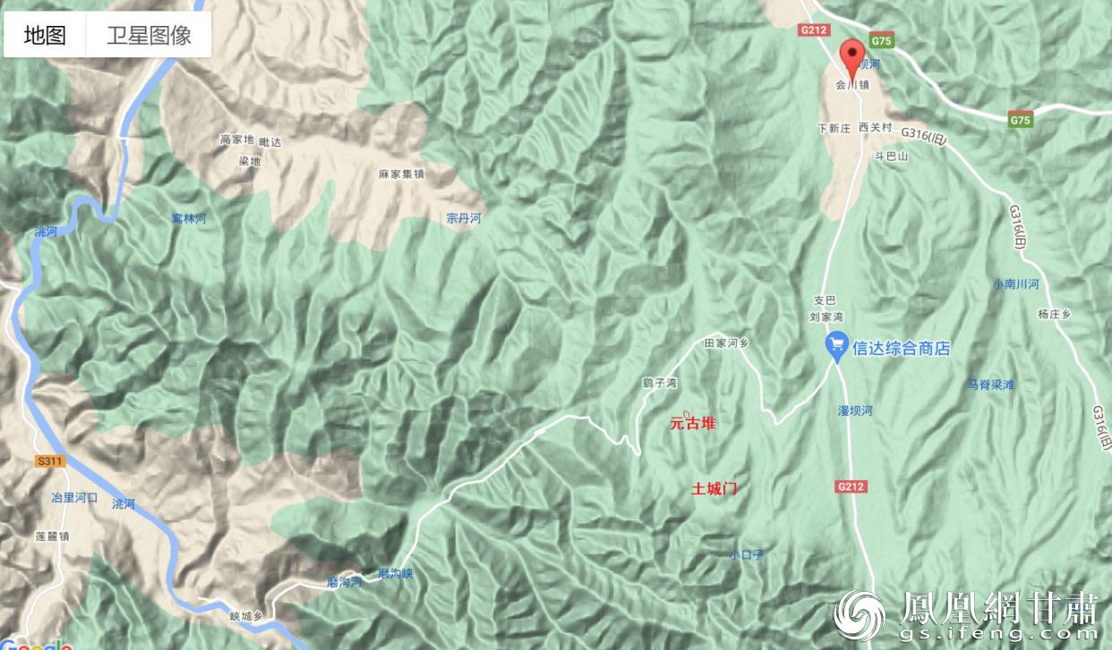 元（圆）古堆的位置地形图