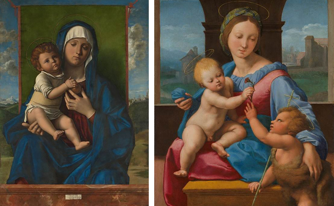左：贝利尼《圣母子》；右：拉斐尔《加瓦圣母》