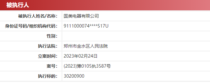 国美电器再被执行3020万元 累计被执行462亿元pg电子平台(图1)