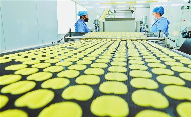 近日，在位于民乐县工业园区的甘肃鼎丰马铃薯种业公司内，工作人员正在加工薯片。新甘肃&middot;甘肃日报通讯员 王将