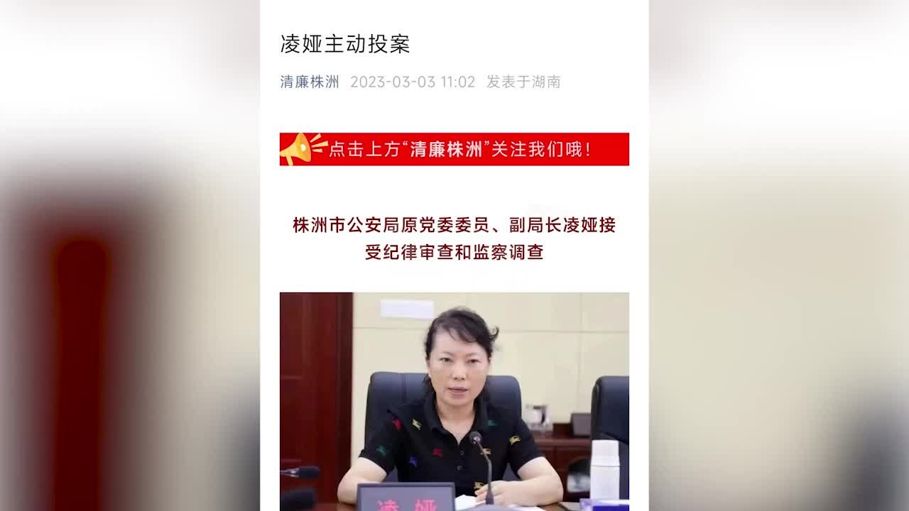 株洲市公安局原党委委员凌娅主动投案，正接受审查调查