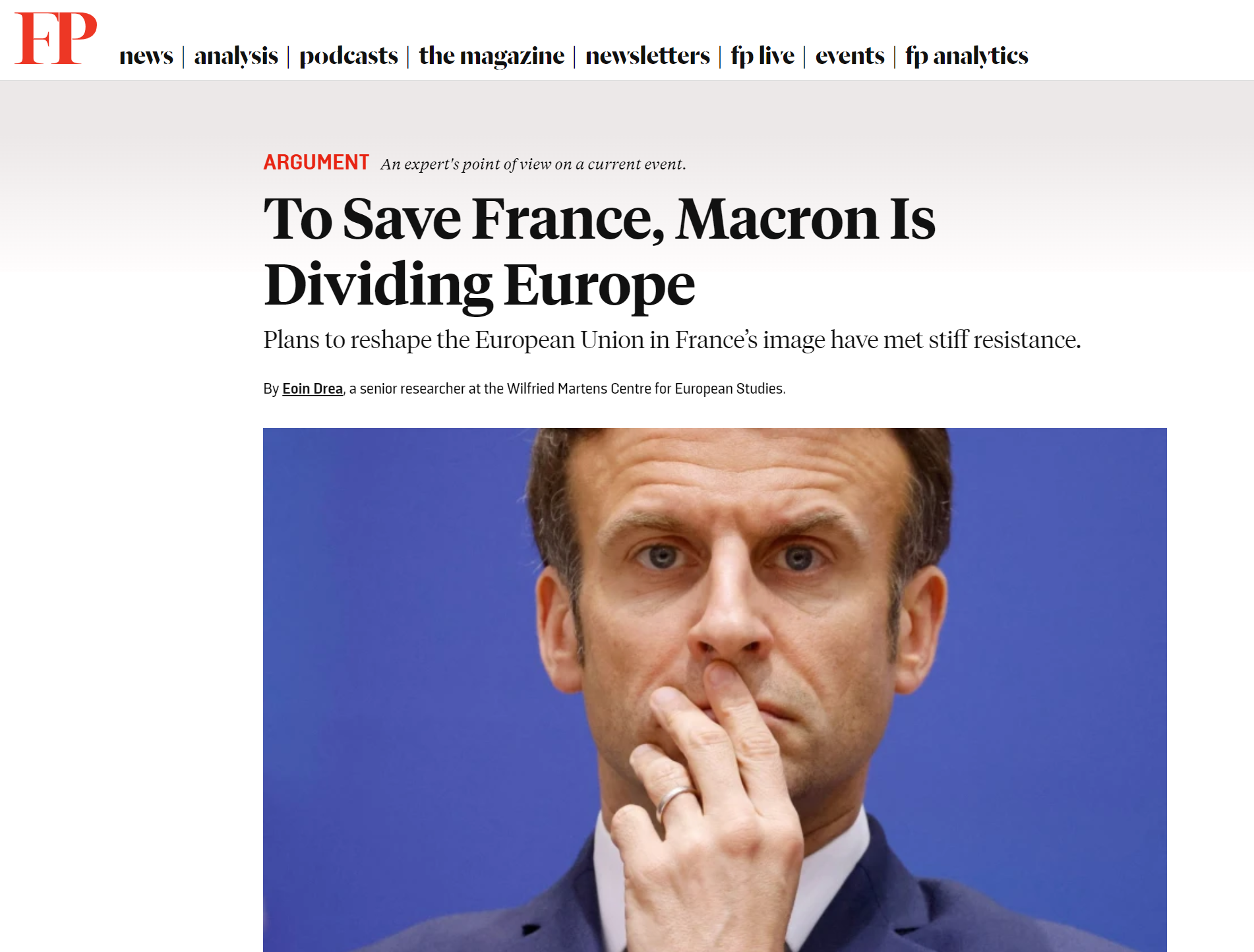 《外交政策》：为了拯救法国，马克龙正在分裂欧洲