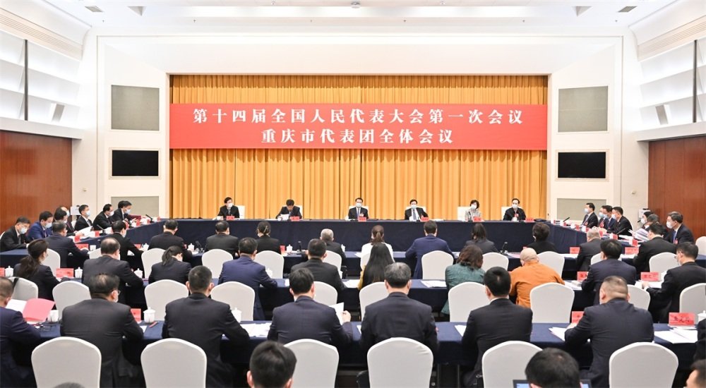 3月3日下午，出席十四届全国人大一次会议的重庆代表团举行全体会议。 苏思 摄