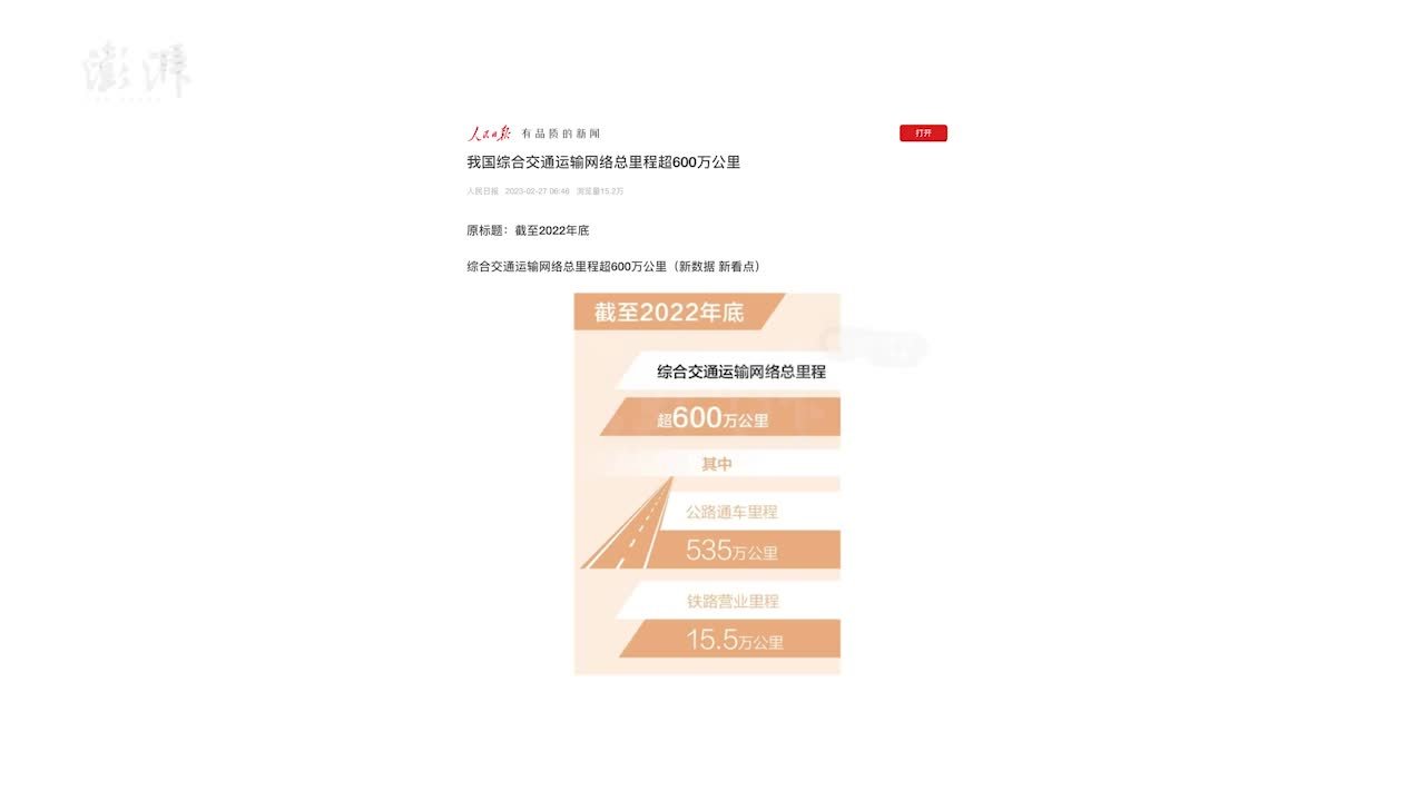 我国综合交通运输网络总里程超600万公里