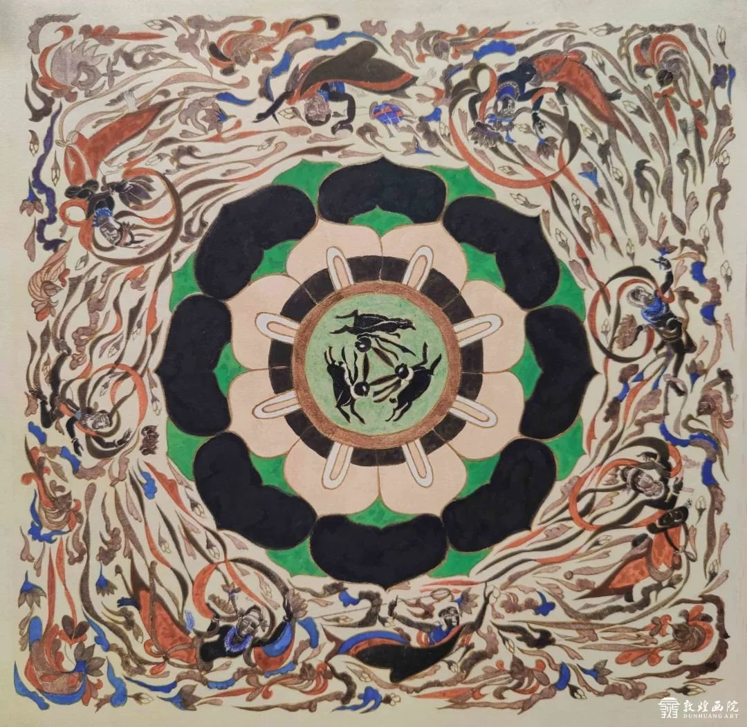 莫高窟407窟窟顶的三兔莲花藻井 敦煌画院馆藏