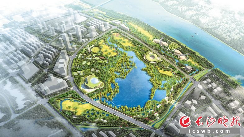 大泽湖近自然湿地公园鸟瞰效果图。　　均为望城区城发集团供图