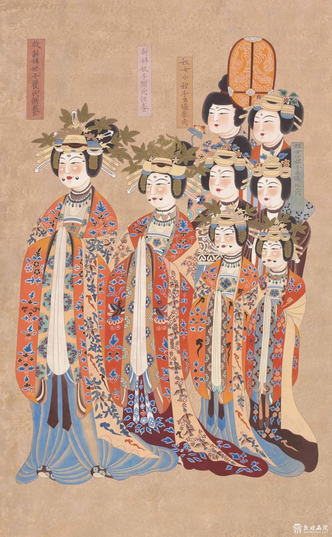 曹议金家族女供养人像,五代,莫高窟第098窟。敦煌画院馆藏