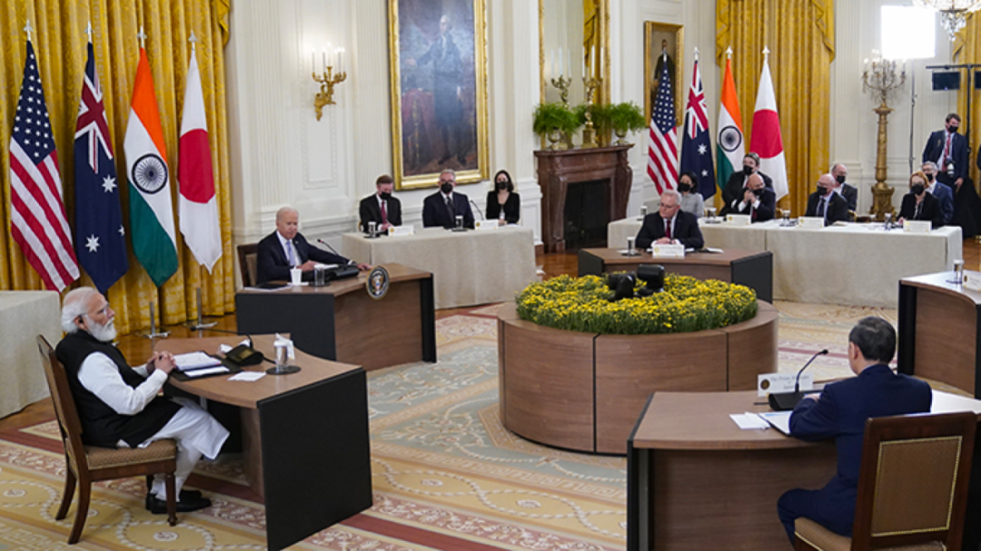 美国、日本、印度、澳大利亚四方伙伴（Quad）机制2021年9月24日首次在白宫东厅举行元首峰会。图源：美联社