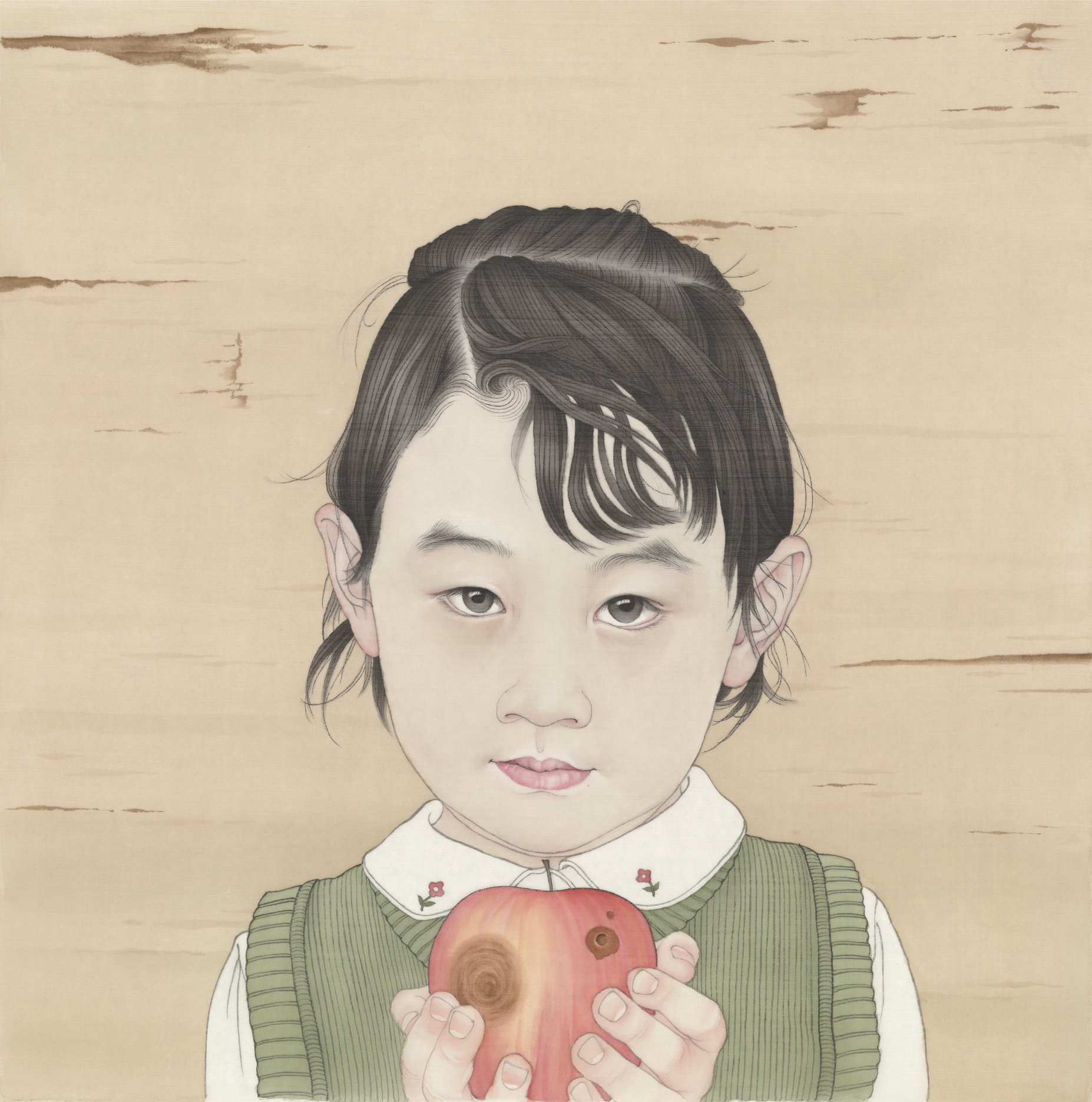 鞠瑶 · 苹果 · 2020 · 绢本设色 · 40×40