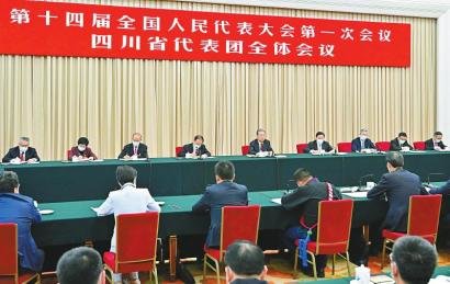3月5日，中共中央政治局常委赵乐际参加十四届全国人大一次会议四川代表团的审议。岳月伟 摄