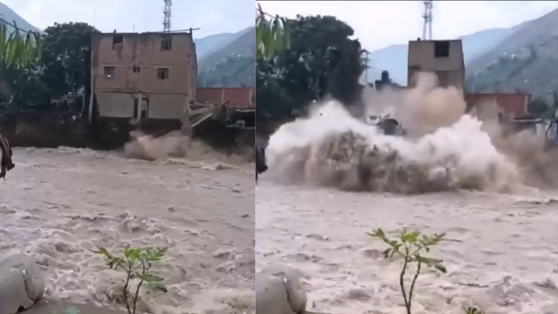 秘鲁遭遇40年难遇雨季，楼房倒塌坠入洪水瞬间瓦解