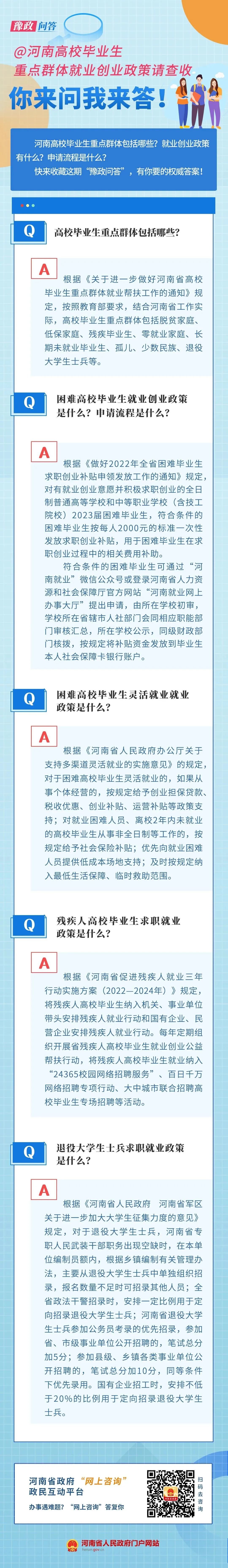 @河南高校毕业生 重点群体就业创业政策