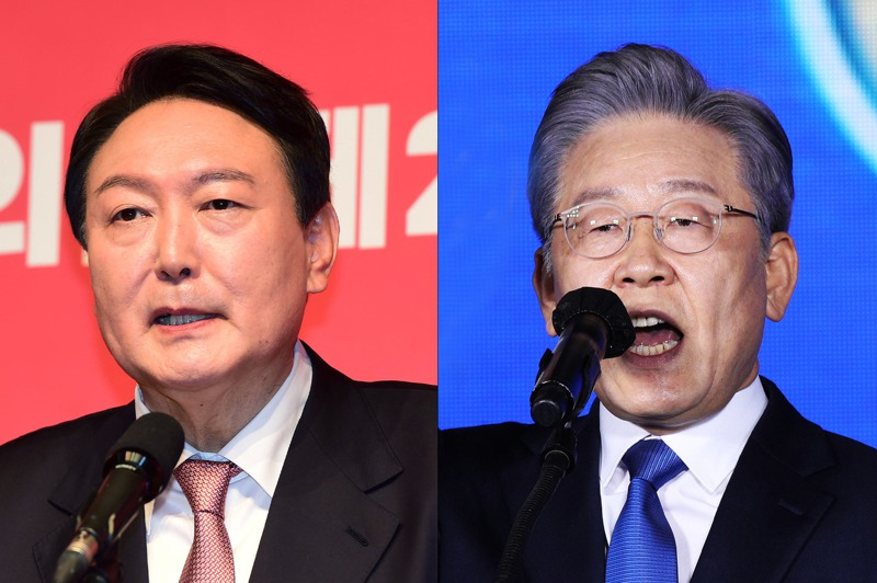 尹锡悦与李在明分别代表保守阵营与进步阵营。