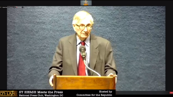 当地时间3月14日,美国调查记者西摩·赫什在华盛顿再批美国政府“炸毁北溪”。视频截图