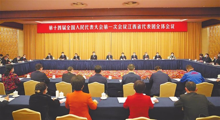 十四届全国人大一次会议江西代表团全体会议。