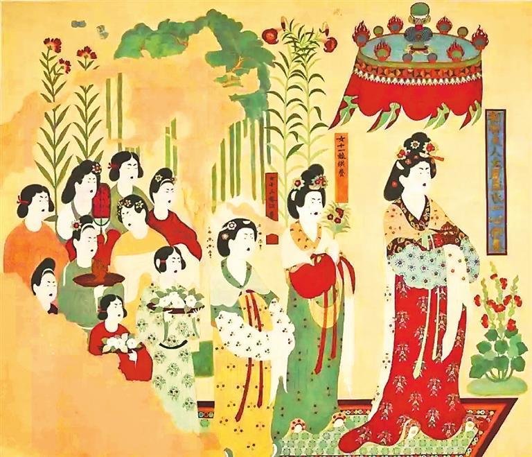段文杰复原临摹的莫高窟第130窟 《都督夫人礼佛图》（资料图片）