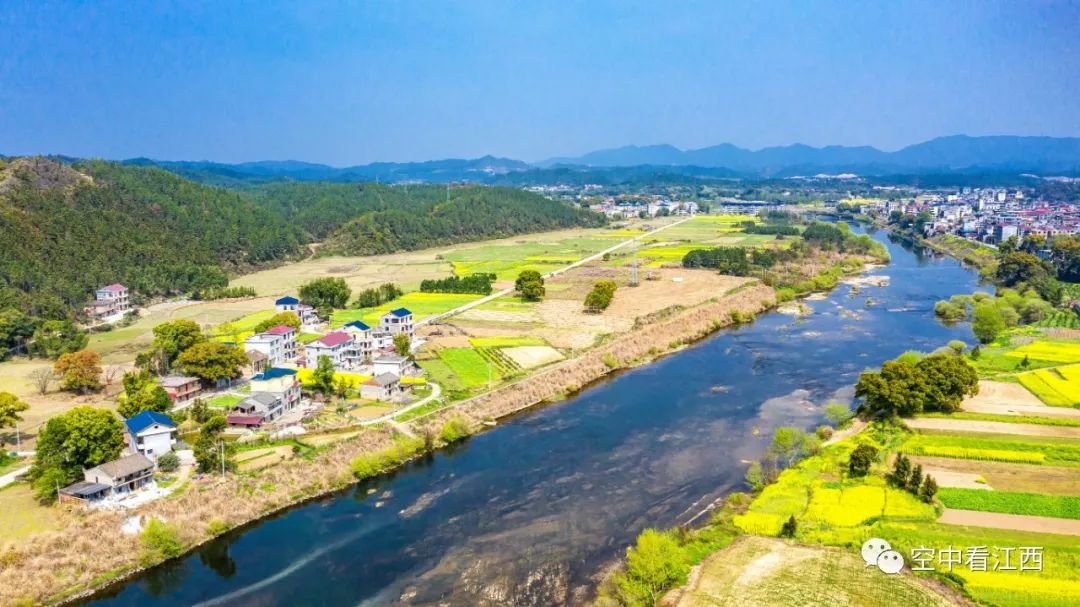 航拍吉水春日乡村 山环水绕屋舍俨然（图）